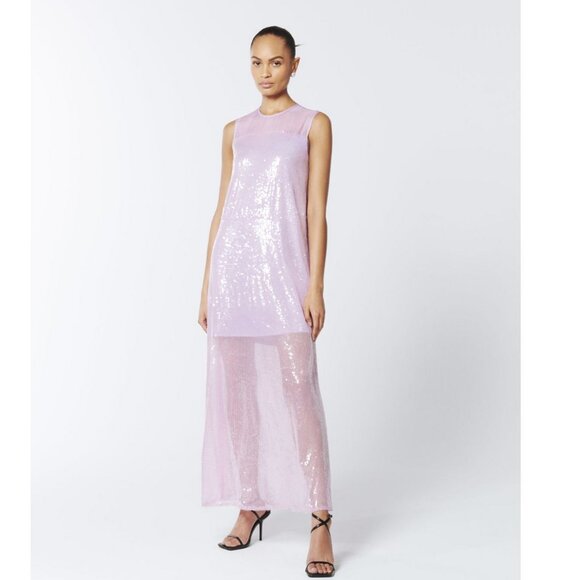 Sequined Sheer Gown In Wisteria Purple - Picture 1 of 6